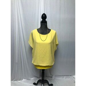 Neineiwu Top Womens Size Large Yellow Flutter Sheer Short Sleeve Lined Shirt